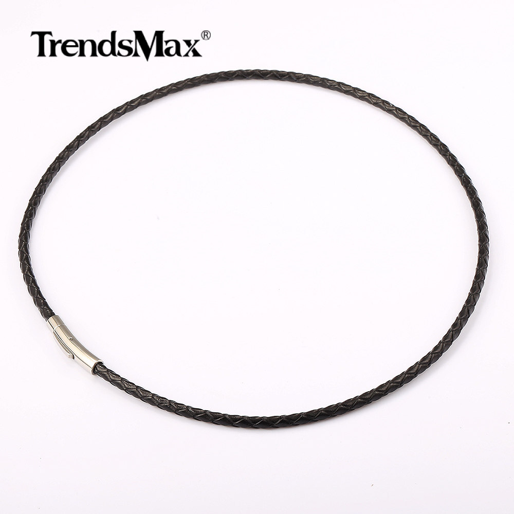 4MM Man-made Braided Leather Rope Cord Necklace Stainless Steel Push Lock 16-30″