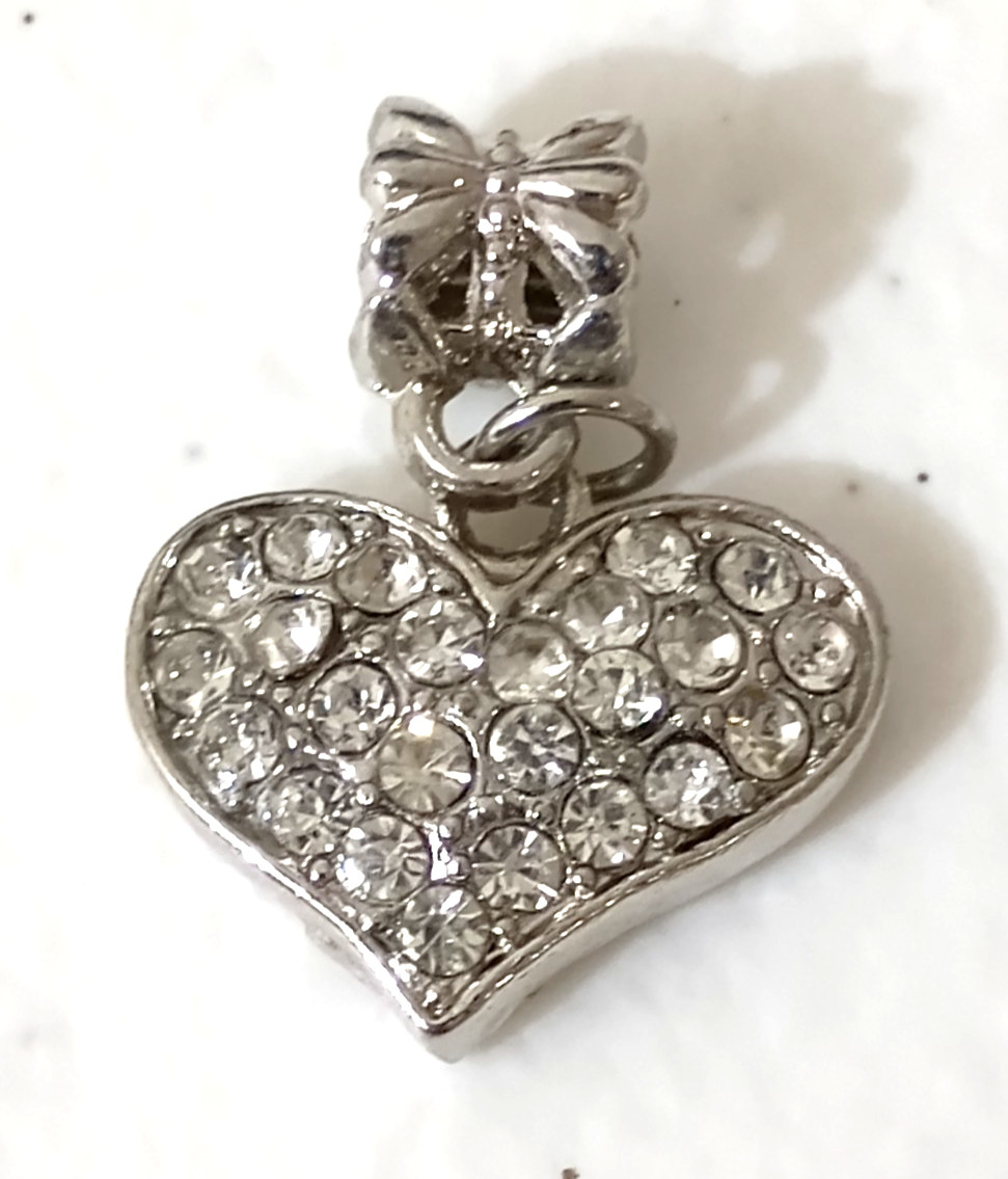 Flawless Silver Tone Crystal Encrusted Charm Heart Slide Charm Pendant ~1in CP01