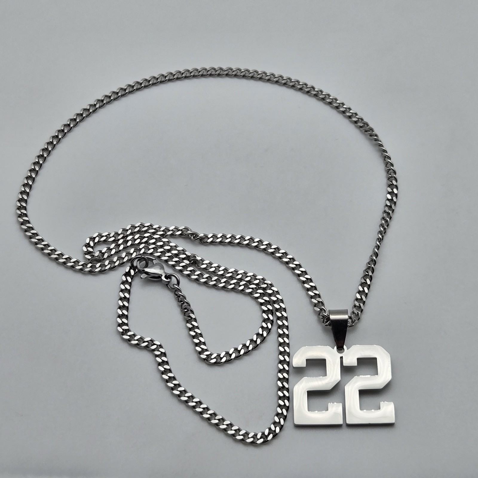 #22 BASEBALL FOOTBALL NUMBER Pendant Charm / 18″-24″ STAINLESS CHAIN NECKLACE