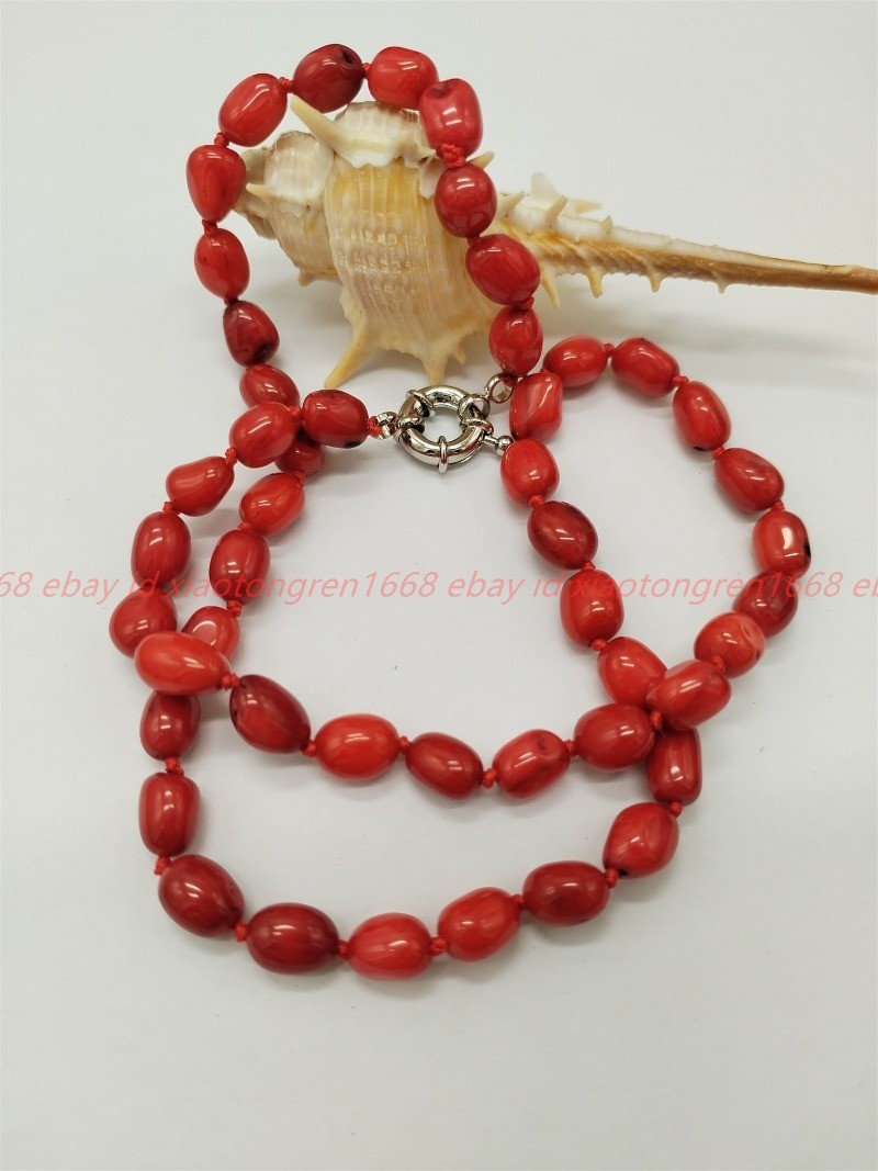 New Pretty Natural 8-12mm Red Coral Gemstone Oval Bead Necklace 16-36in