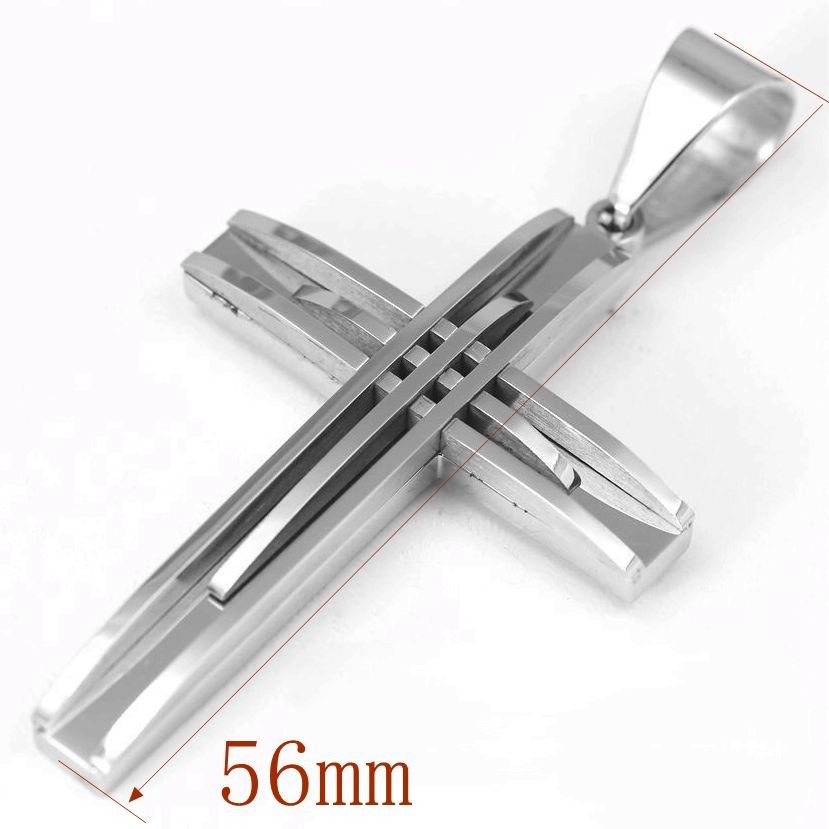 Silver Stainless-Steel 56mm CROSS Charm Pendant Medium*Unisex + Box