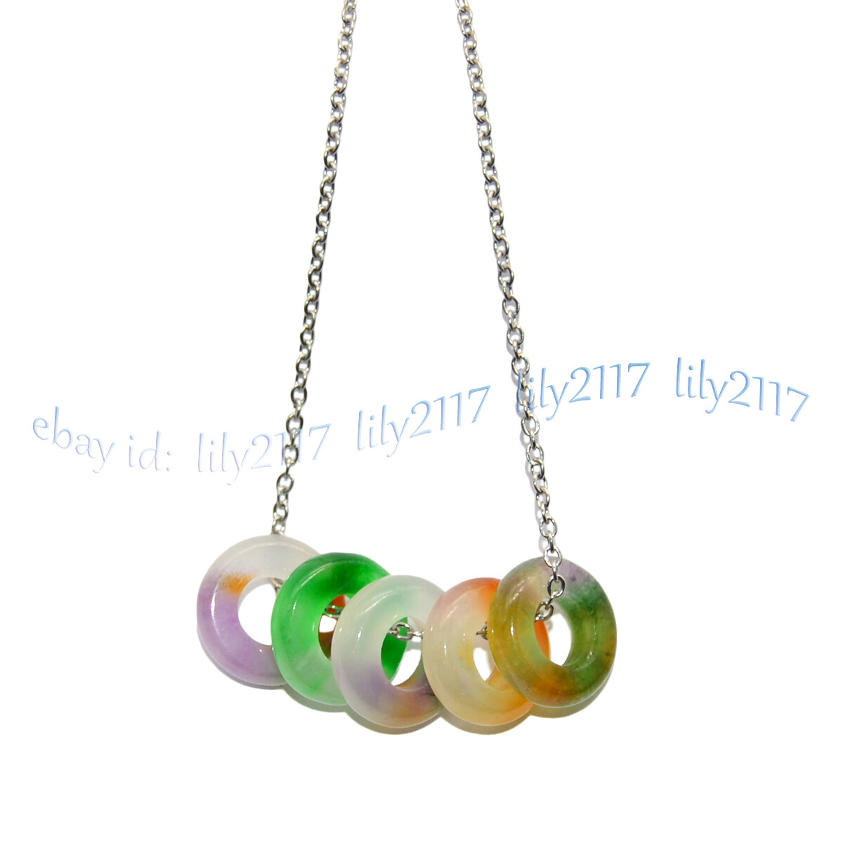 Natural Multicolor Jade 13mm Donut Dangle Pendant Necklace 925 Silver Chain 17”