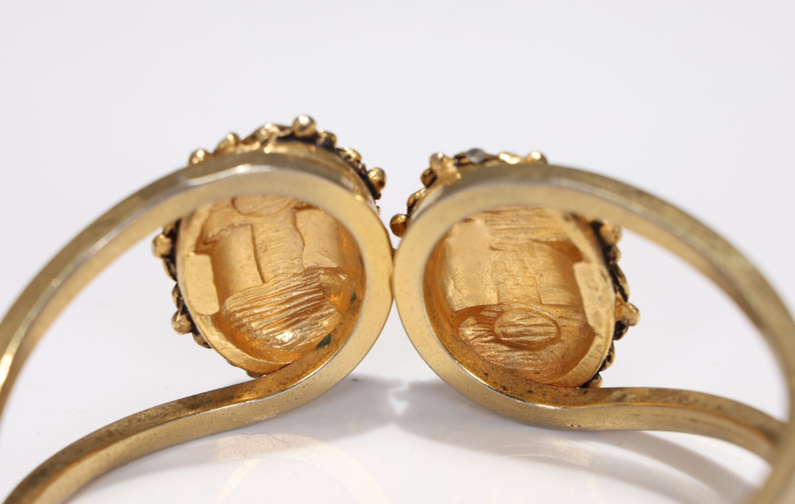 Vintage Jade Flower Gold Tone Clamper Cuff Bracelet