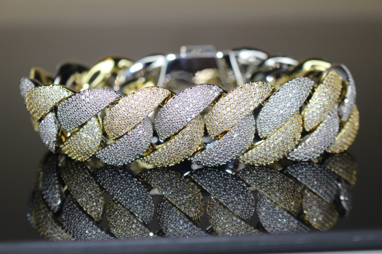 XXL 14k STAMPED Cuban Miami 24mm 68ctw Lab Sim Diamond 2-TONE Gold Bracelet 156g