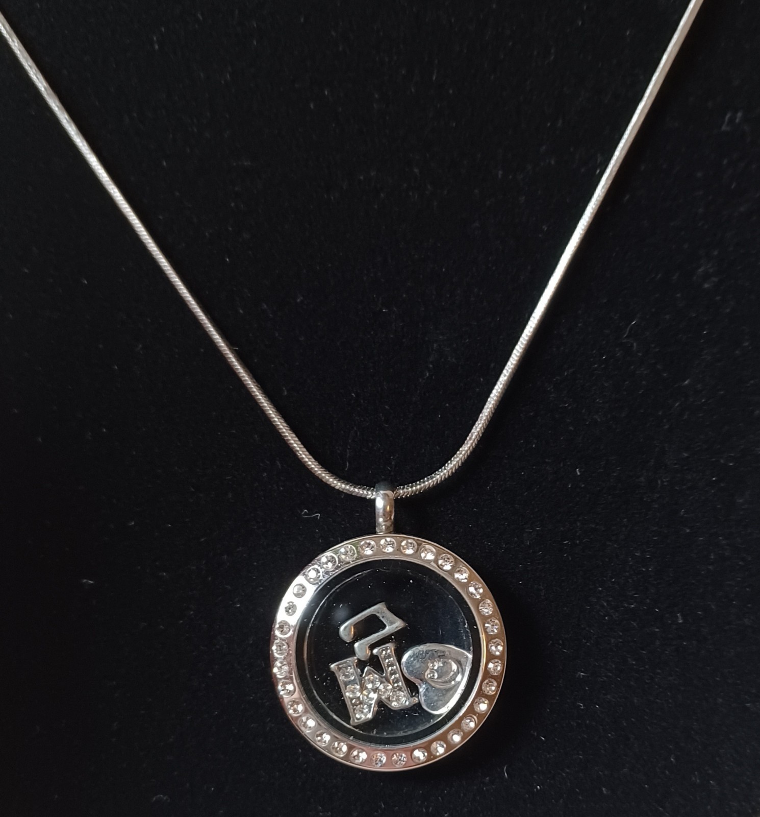 Origami Owl Living Locket Medium Hinged Silvertone Crystals + 3 Charms and Chain