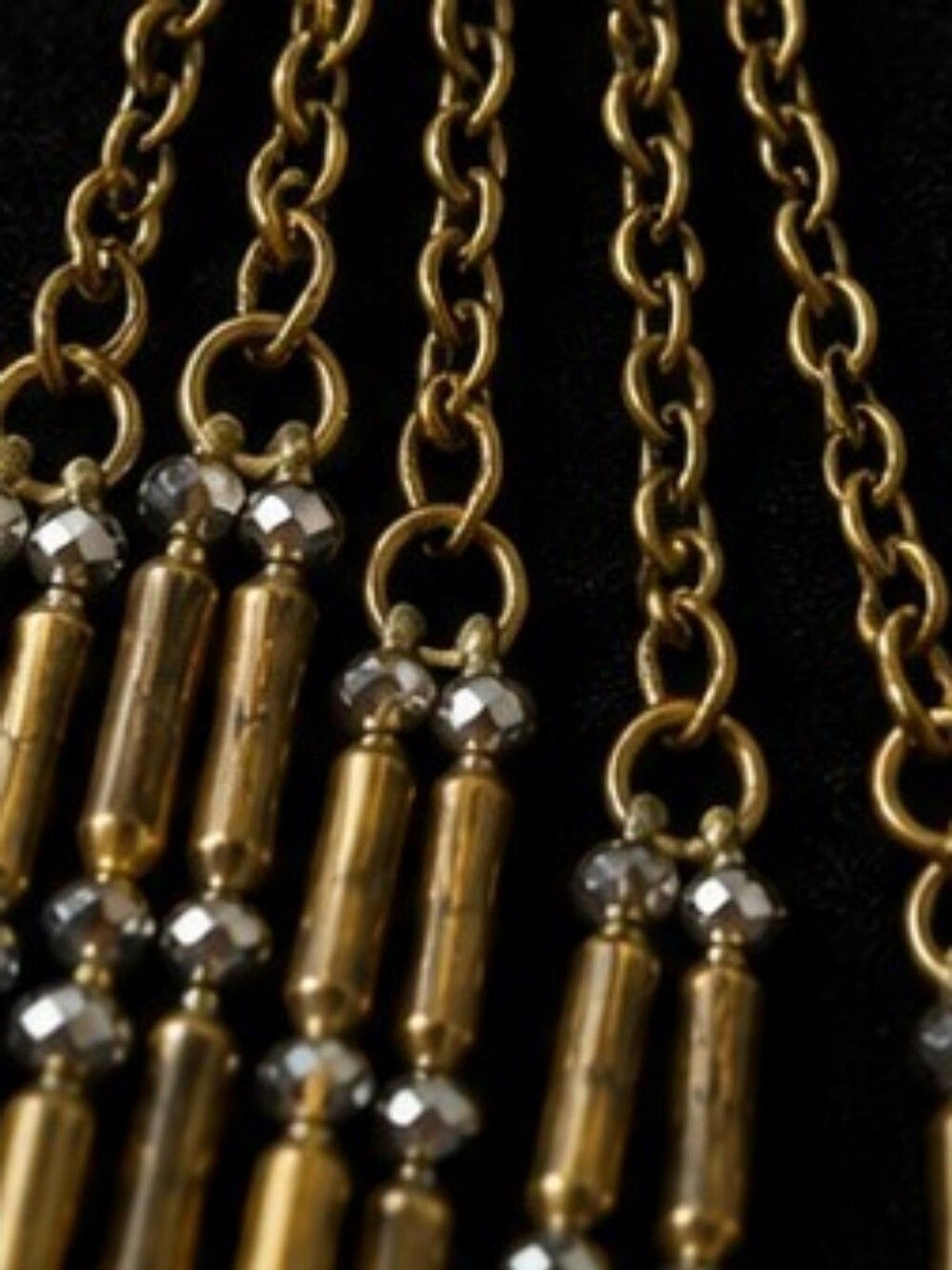 Chicos 10 Strand Statement Necklace Bronze Hematite Multi Layered Industrial