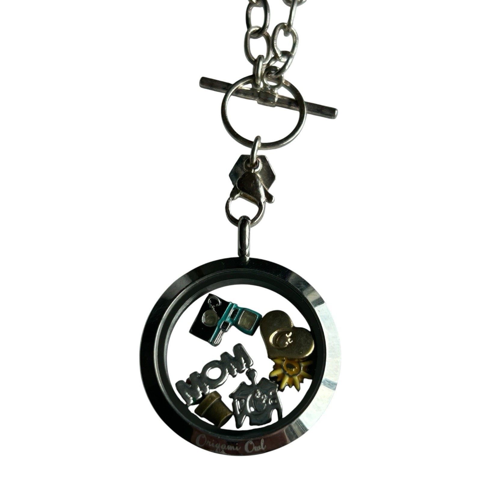 Origami Owl Floating Locket Necklace Charms Silver-Tone Toggle 24″