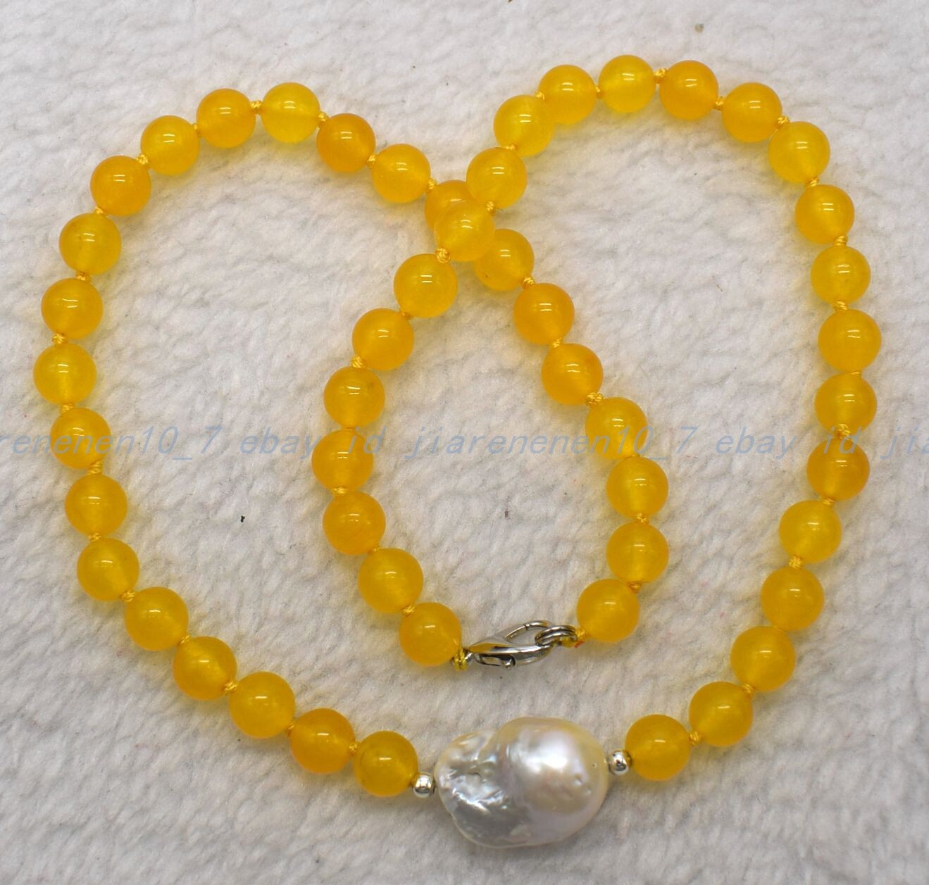 8mm Yellow Jade White Baroque Pearl Gemstone Round Beads Necklace 18-32 In