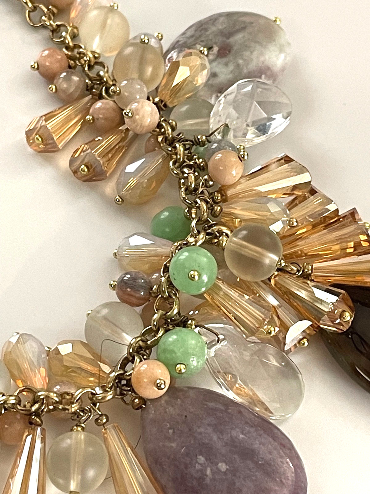 Anthropologie Nakamol Beaded Necklace Crystal Rhinestone Natural Stone Drops