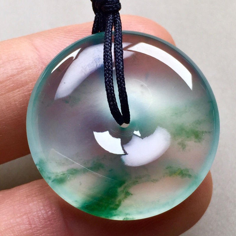A Grade Myanmar High Ice Floating Jadeite Safety Buckle 25mm Lucky Jewelry