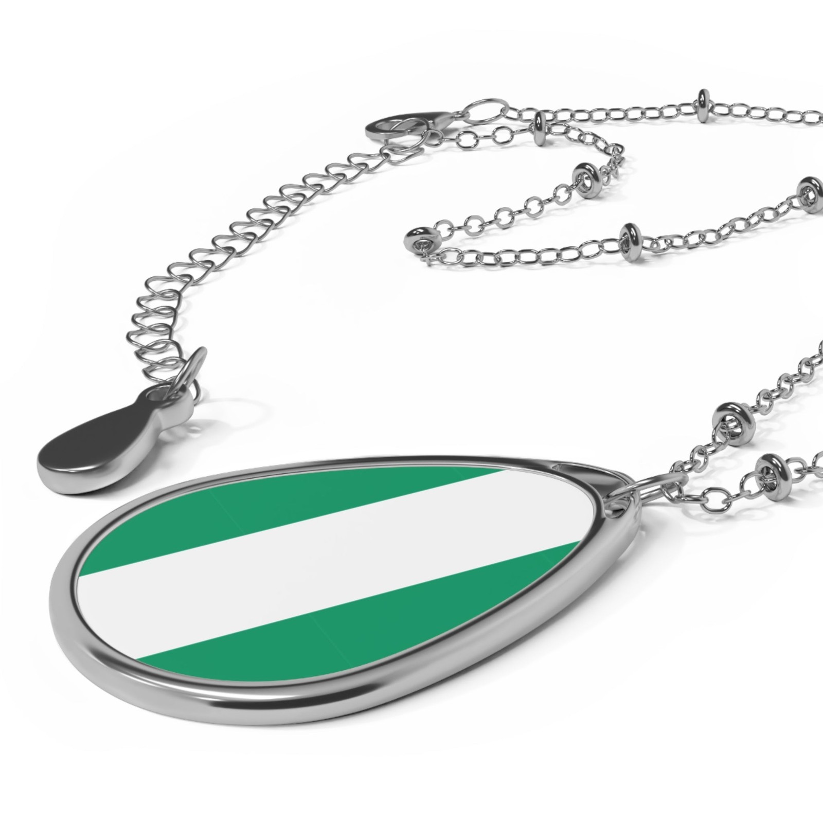 Nigeria Flag Oval Necklace – Nigerian Heritage Pendant – One Size / Silver