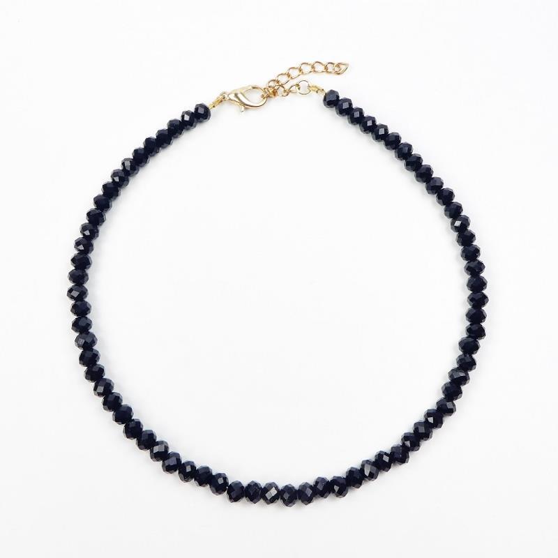 Boho Minimal Chic Sparkling Small Faceted Black Crystals Beads Choker Necklace