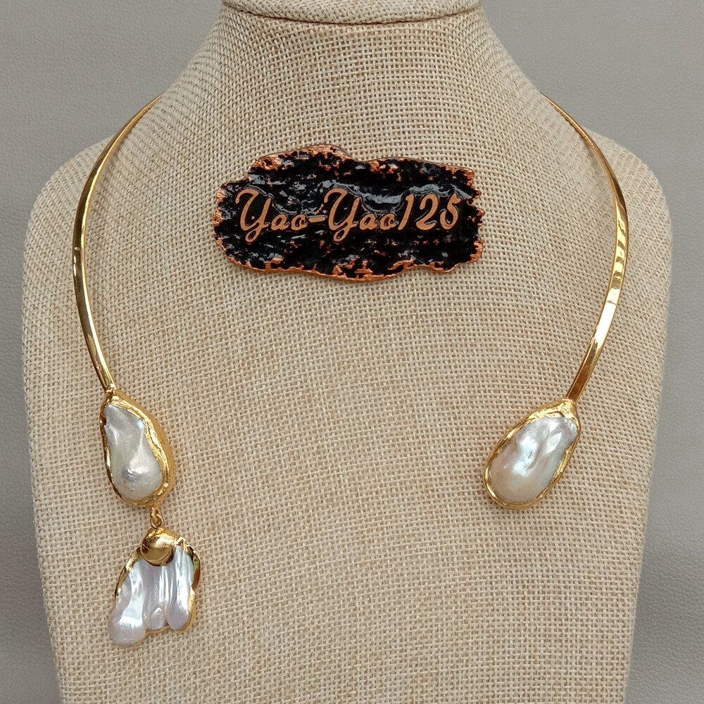 White Keshi Pearl 18 K Yellow Gold Plated Choker Necklace