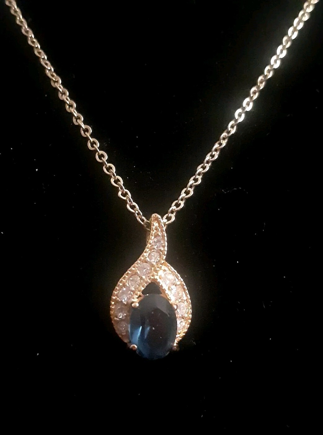 Roman Rhinestone And Blue Stone Pendant necklace 17″