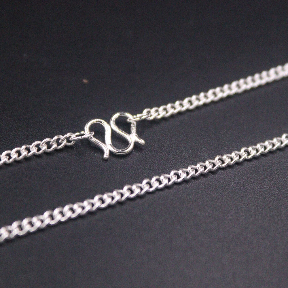 Real 999 Fine Silver Necklace 2.2mm Curb Link Chain 17.7inch For Women