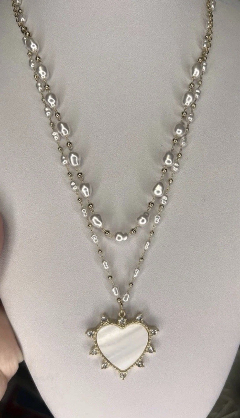 Park Lane Esme 2 In 1 Necklace Set Mother Of Pearl Heart CZ Bead Chain BNWT