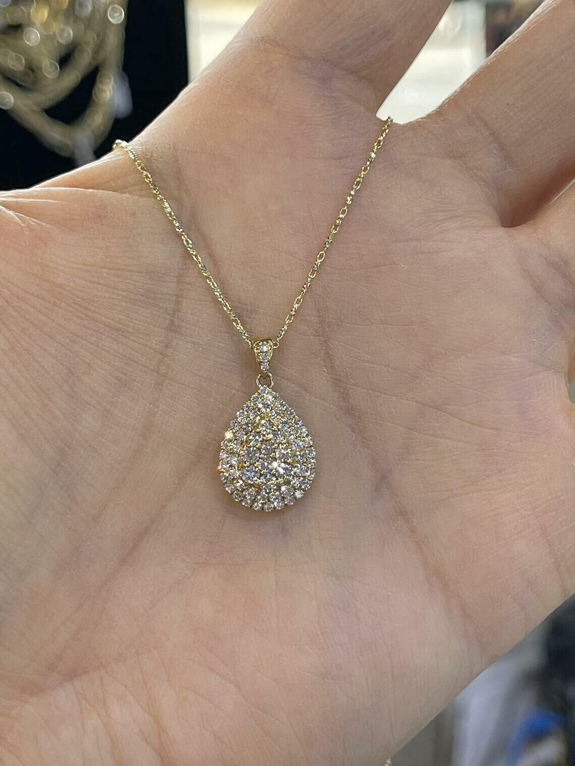 2.00Ct Round Cut Simulated Diamond Teardrop Shape Pendant 14K Yellow Gold Plated