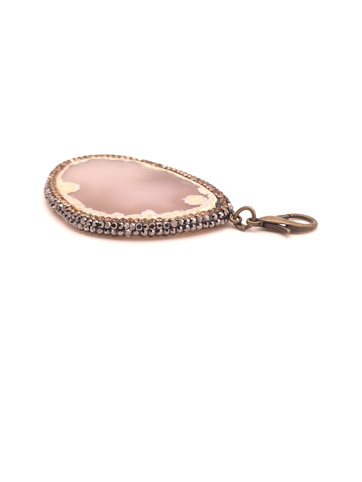 Pink Agate Freeform Pendant Charm Yellow Gold Plated Pavé Crystal Lobster