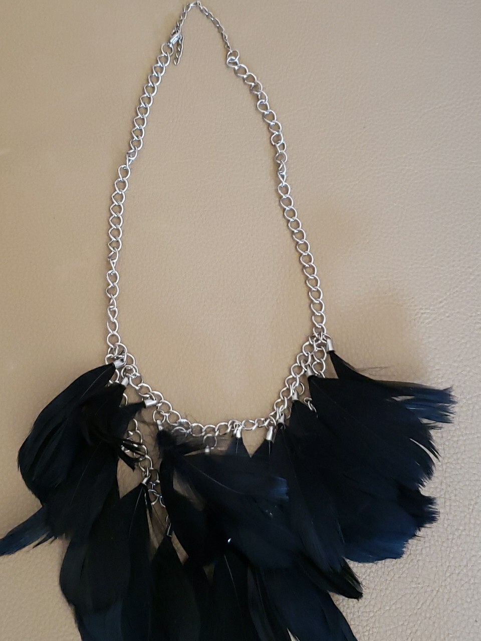 Black Feather Necklace Silver Chain Halloween Or Anytime