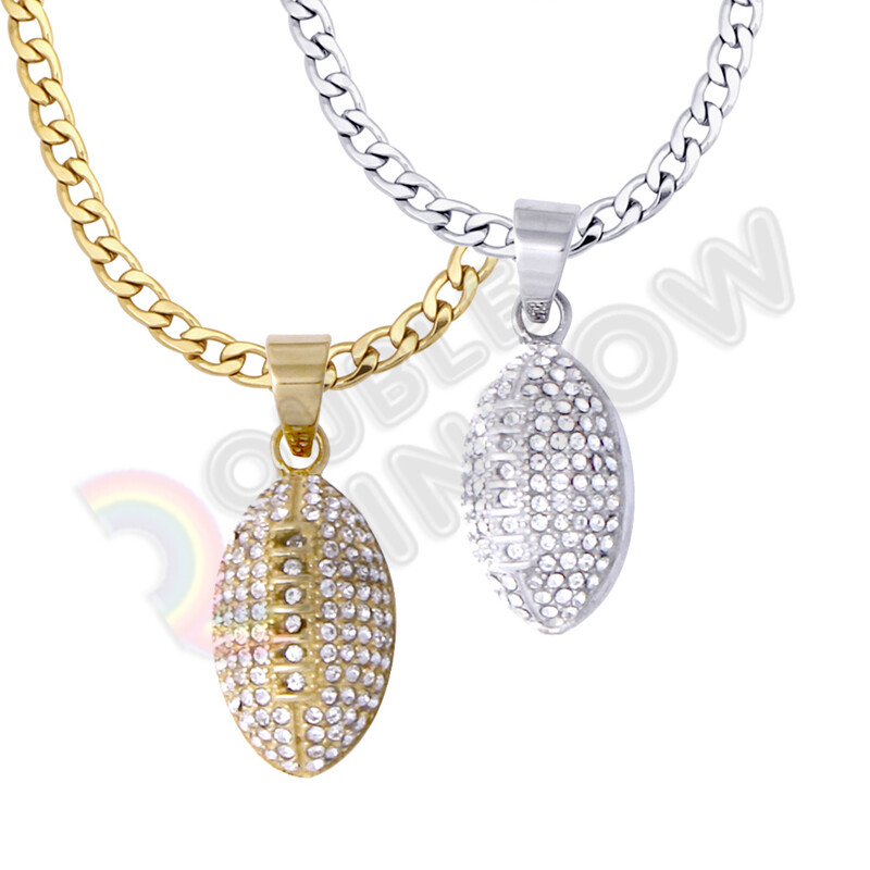 NFL Football Sports Men Stainless Steel CZ Pendant Necklace 6mm Cuban Chain*P160