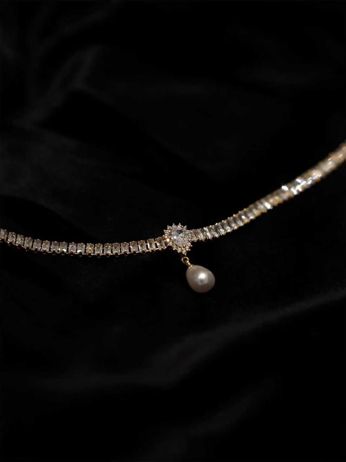 Vintage Pearl Drop Necklace French Bridal Gold Tone Wedding Choker