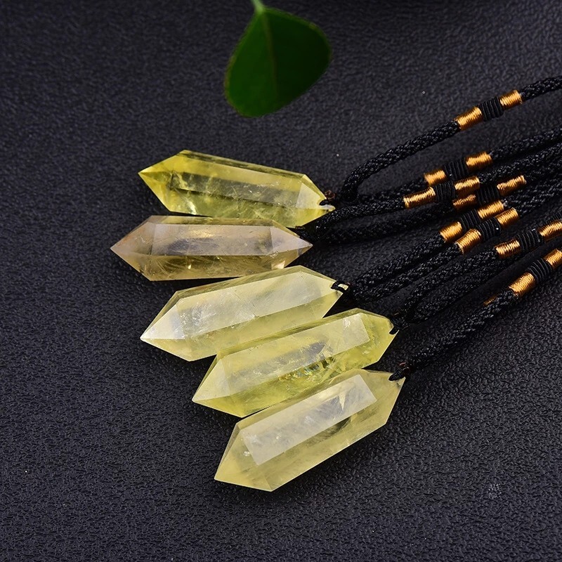 Citrine Crystal Hexagonal Point Pendant Healing Balance Women Men Necklace Gifts