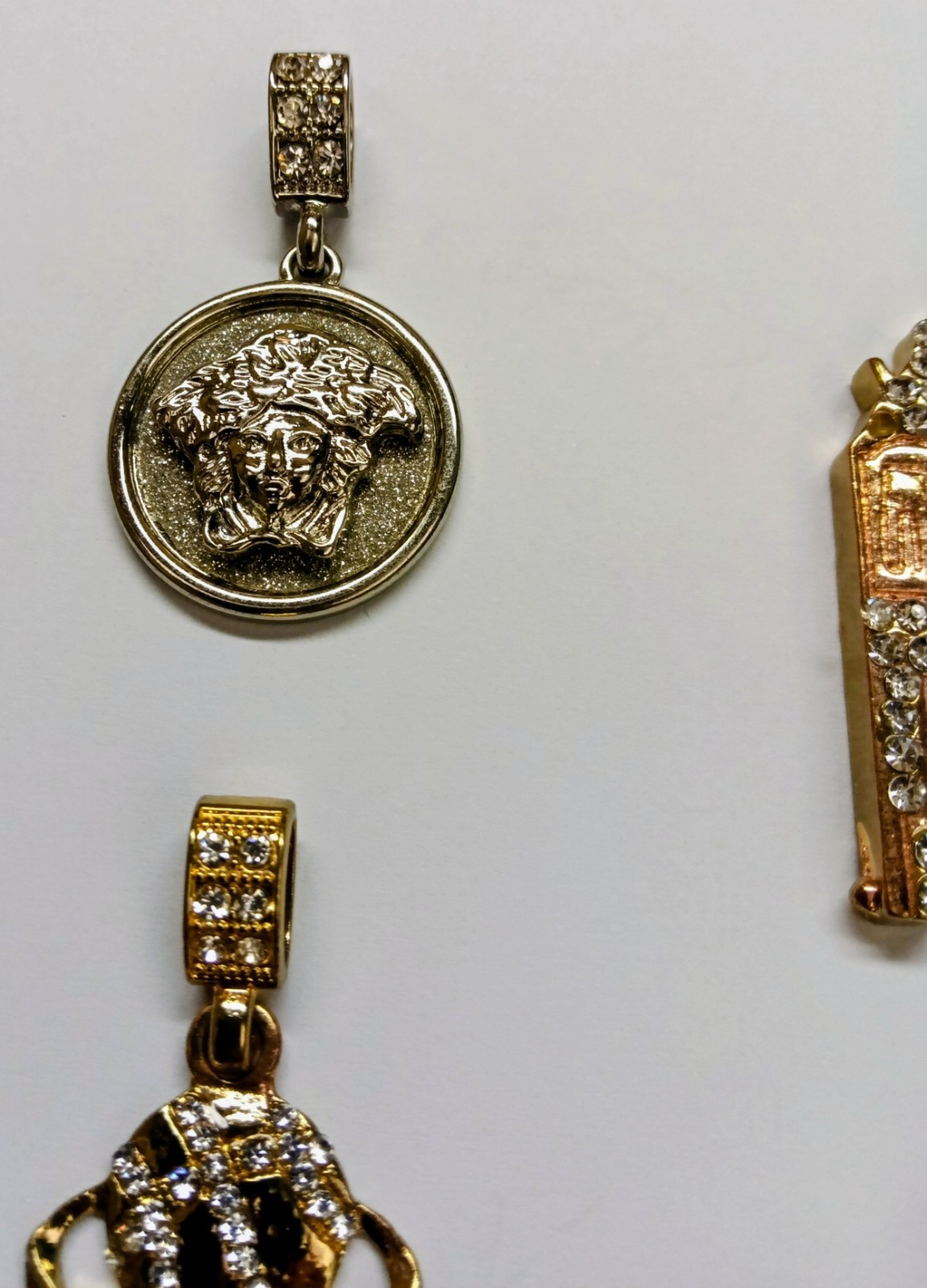 Mixed Gold & Silver Tone Pavé Clear Stone Charm Pendant Lot Of 7, Angels/Sports