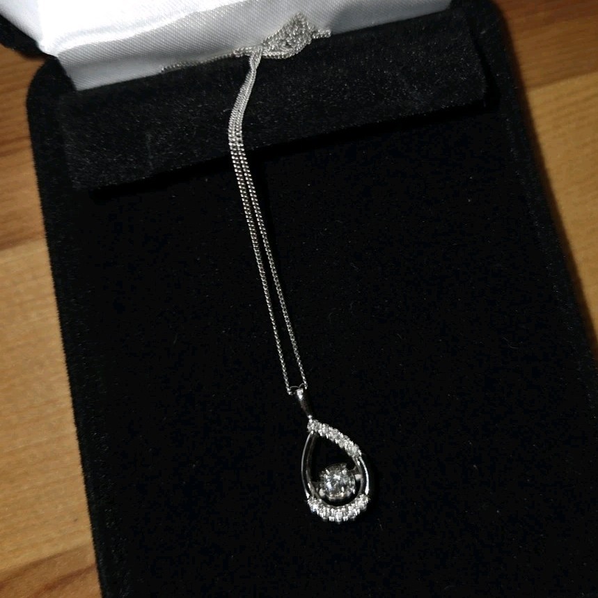 Kay Jewelers Silver Diamond Teardrop Charm Pendant Necklace White/Colorless