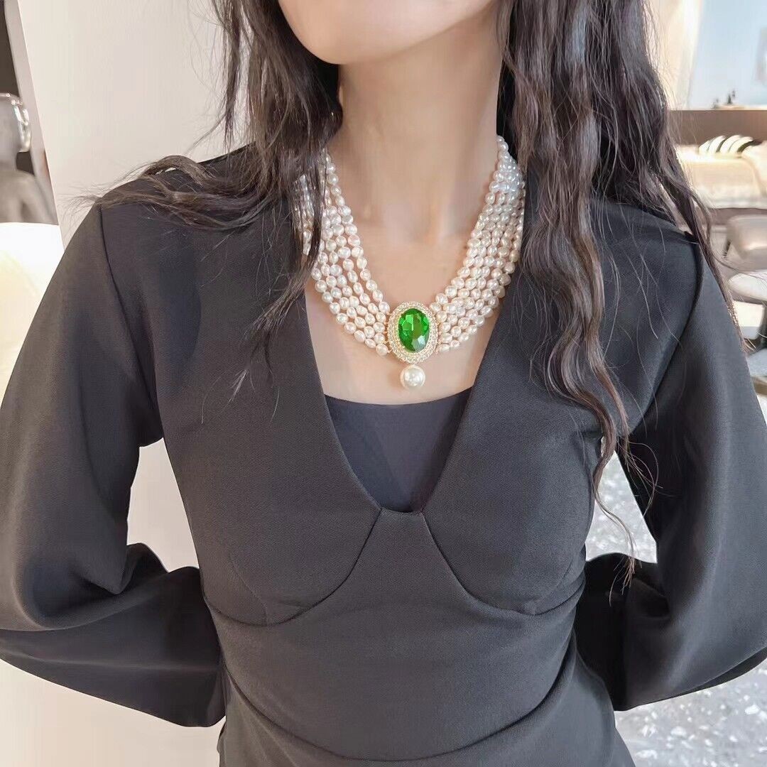 Five Strand 7-8 Mm Natural Baroque White Pearl Necklace