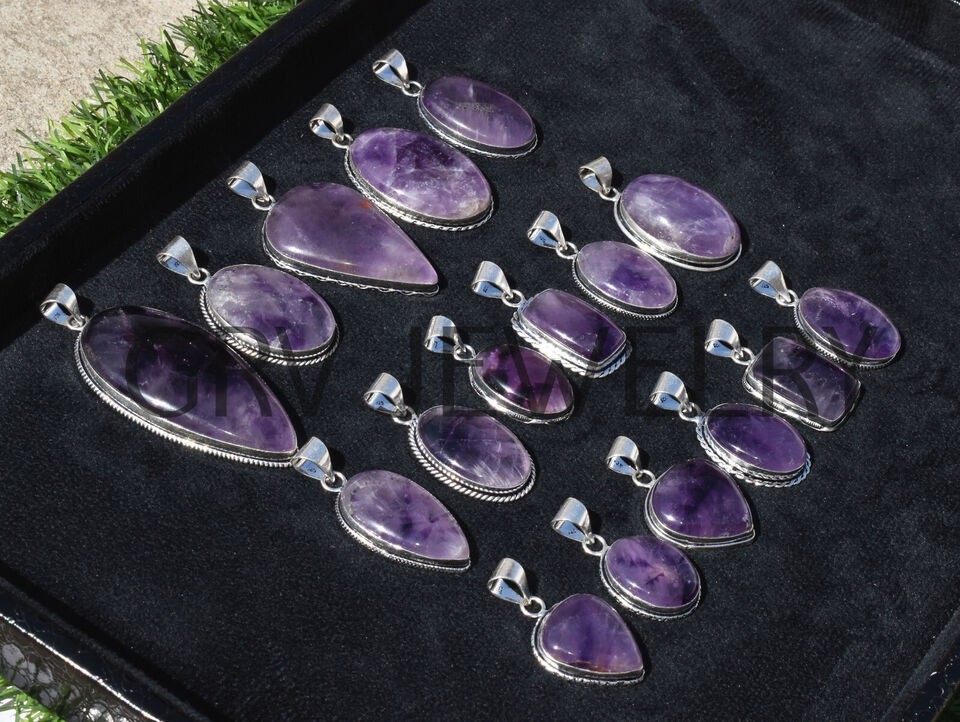 1-500 Pcs Natural Amethyst Pendant Wholesale Lot Bulk: Silver Plated WH-15