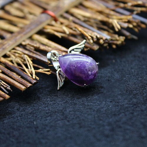 25*24mm Natural Stone Crystal Gemstone Angel Wing Pendant Unisex Adult Jewelry