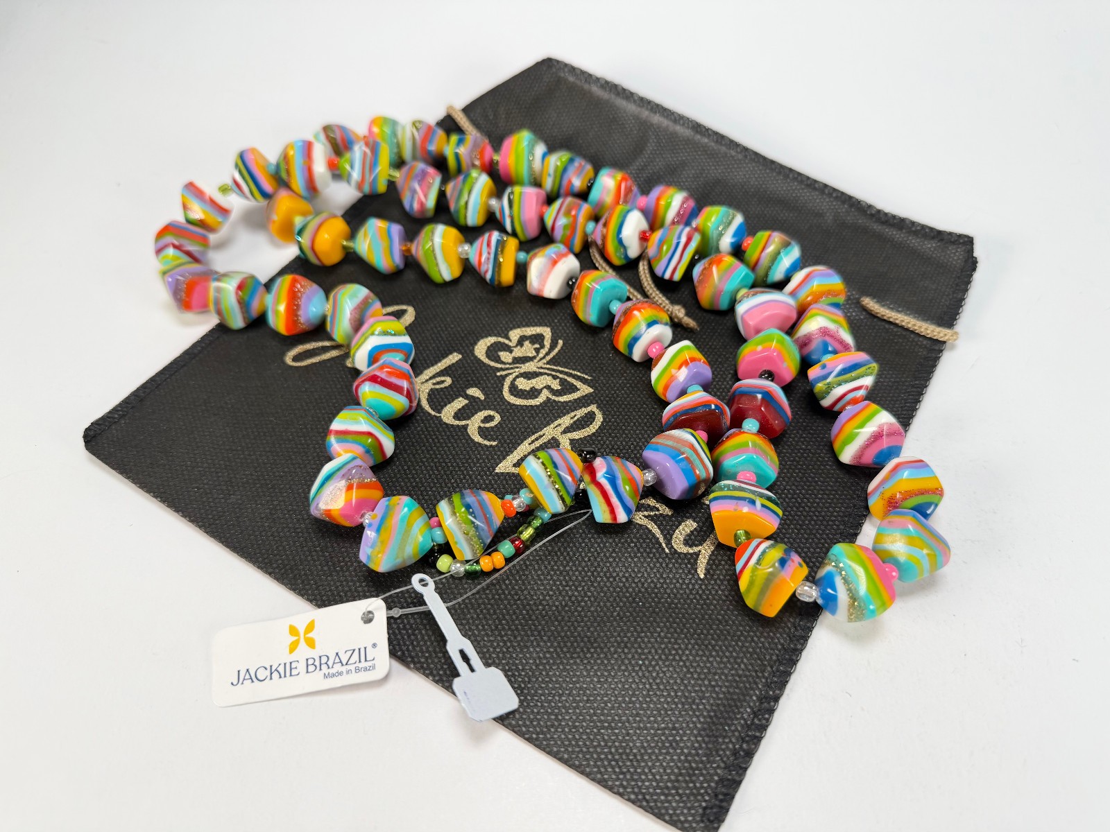 Jackie Brazil “Camille Liquorice Stripes x Kandinsky Small Stones 110cm Necklace