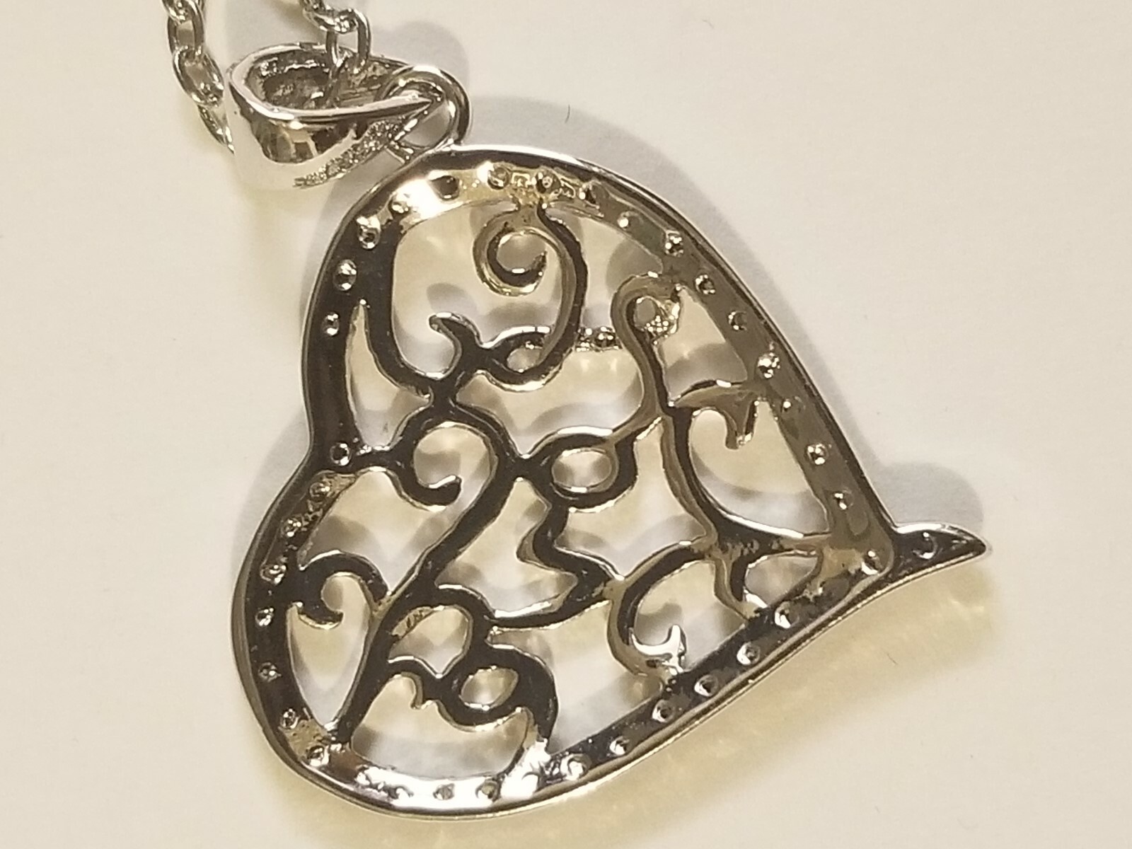 14k White Gold Overlay “Love” Heart Necklace