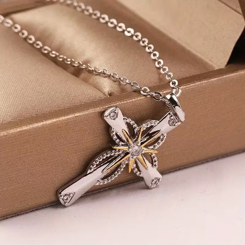 Elegant Cross Pendant Necklace Christian Faith Jesus Religious Charm Women Gift