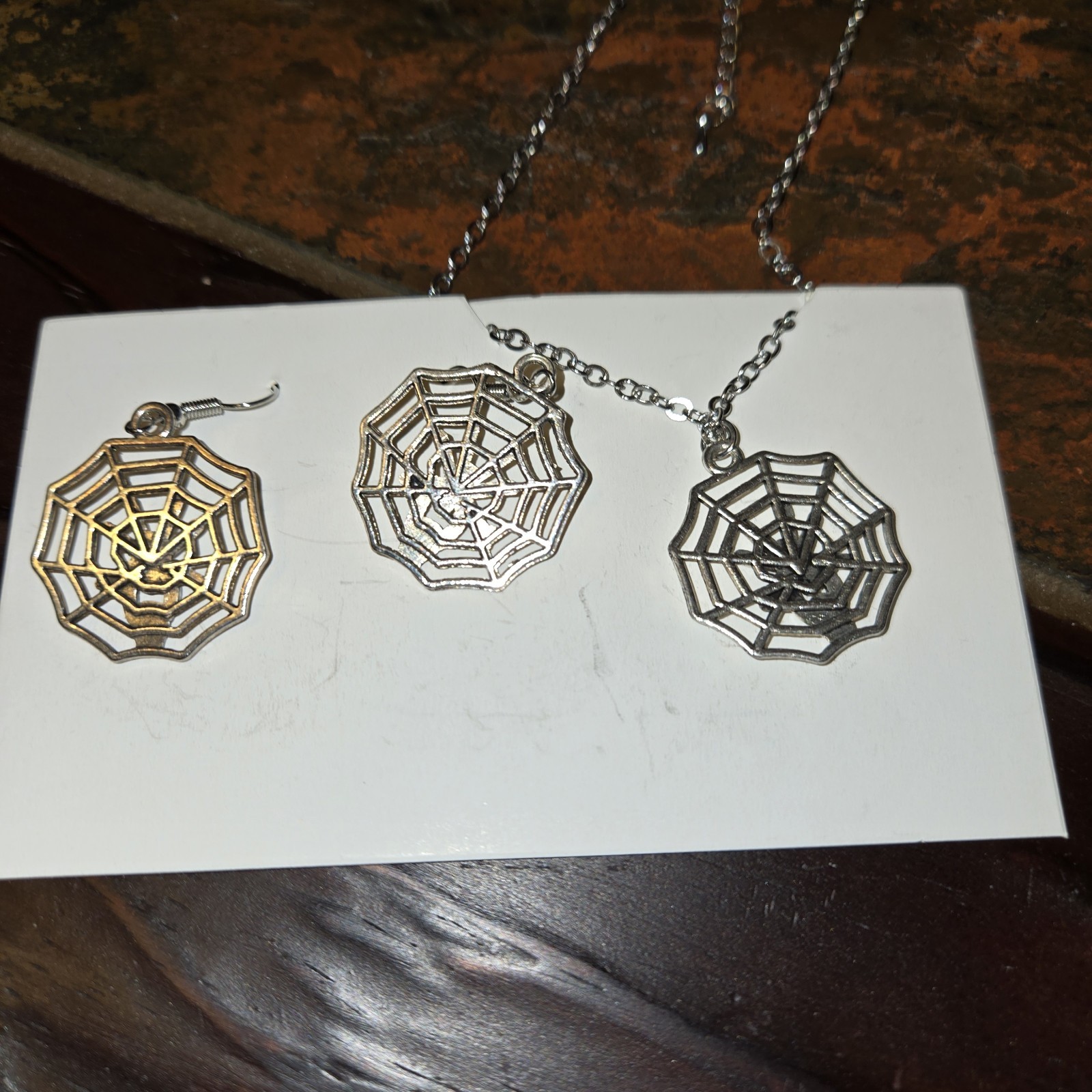 Necklace And Earrings Spiderweb Charm Halloween or Anytime