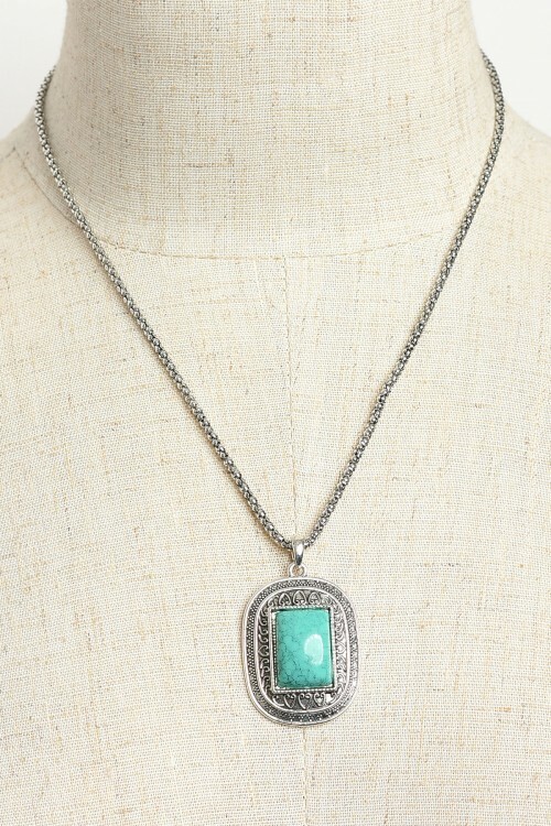 Women’s Fashion Jewelry Vintage Turquoise Tibetan Silver Chain Pendant Necklace