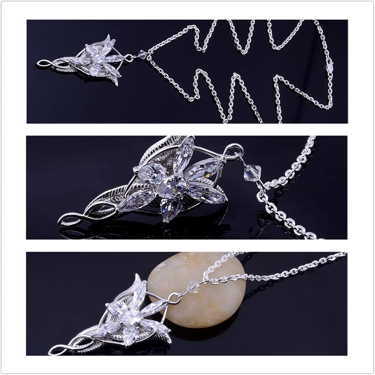 3 Set Lord of the Ring Elven Leaf Aragorn Arwen Evenstar Pendant Chain Necklace