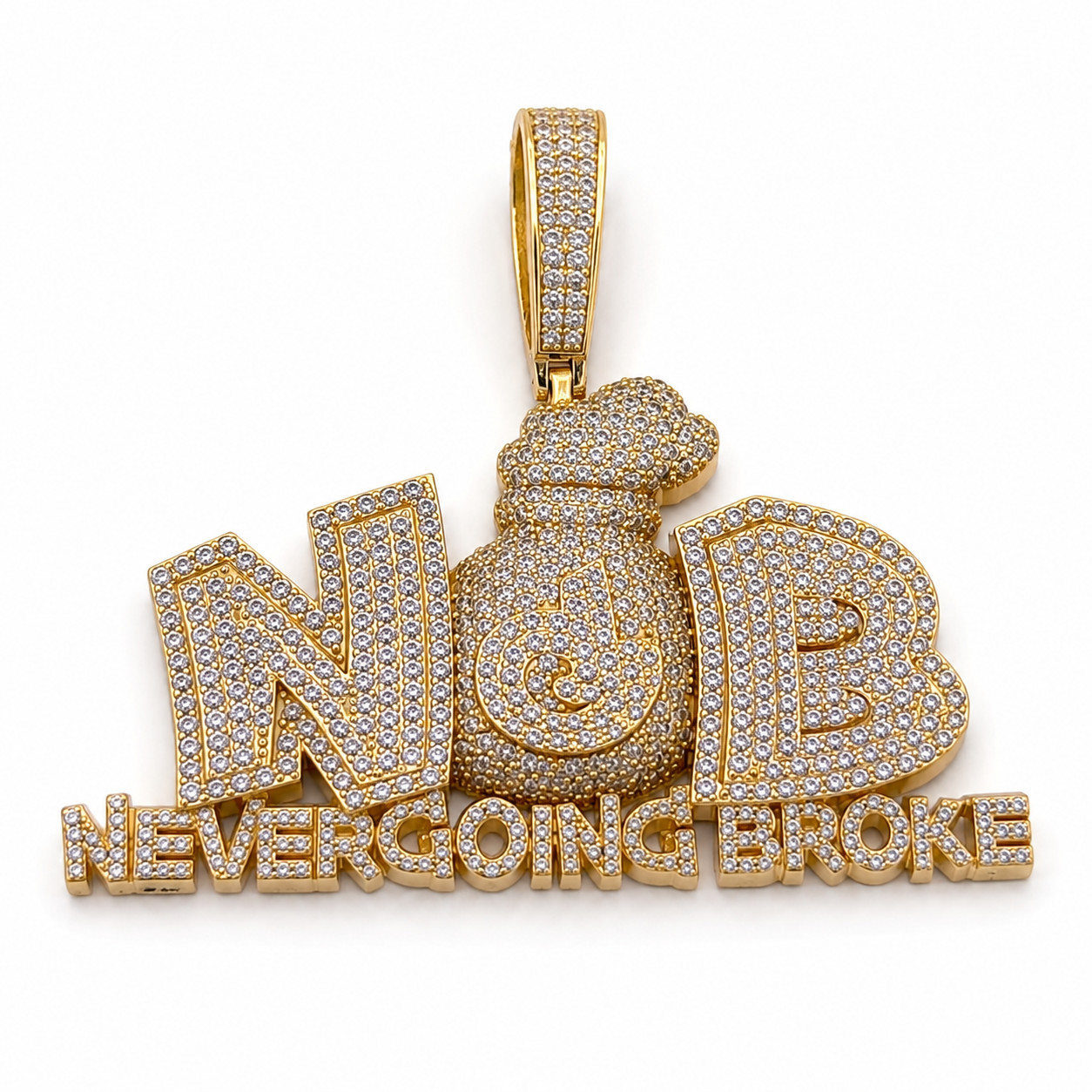 Never Going Broke Hip Hop Pendant Gold Tone Brass Jewelry