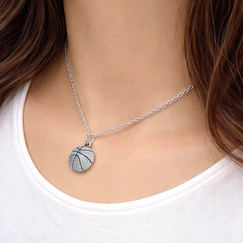 Silver Basketball Charm Necklace – Double-sided Sports Pendant Jewelry