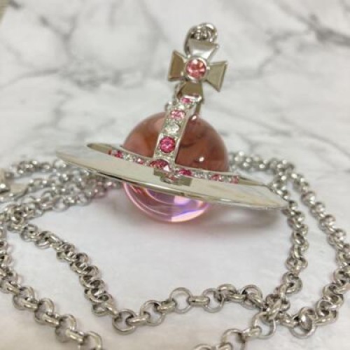 【In Box/Drawstring】Vivienne Westwood Medium Orb Necklace Pink Silver Top 6.5cm