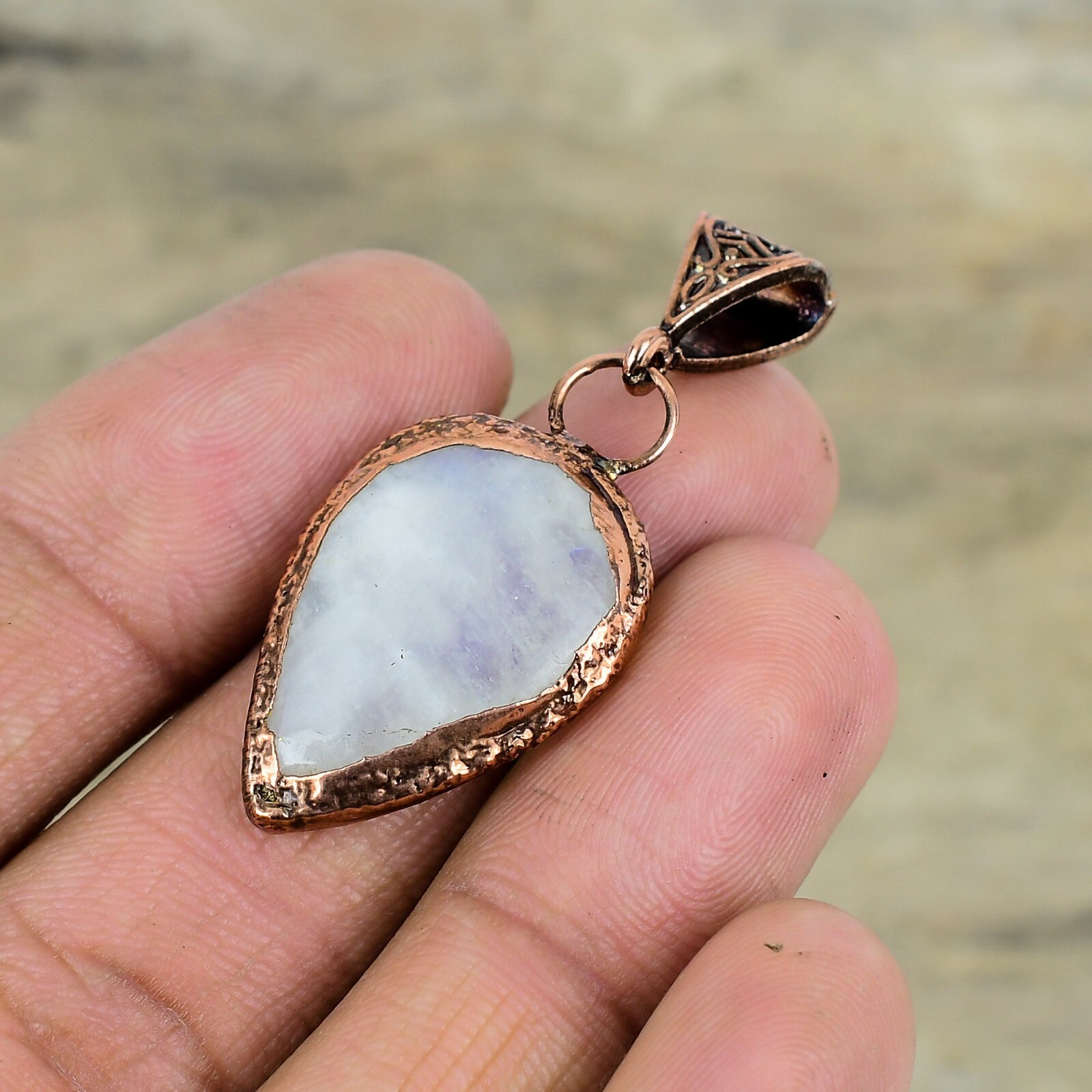 Womens day Sale Natural Rainbow Moonstone Electroformed Pendant Jewelry Copper