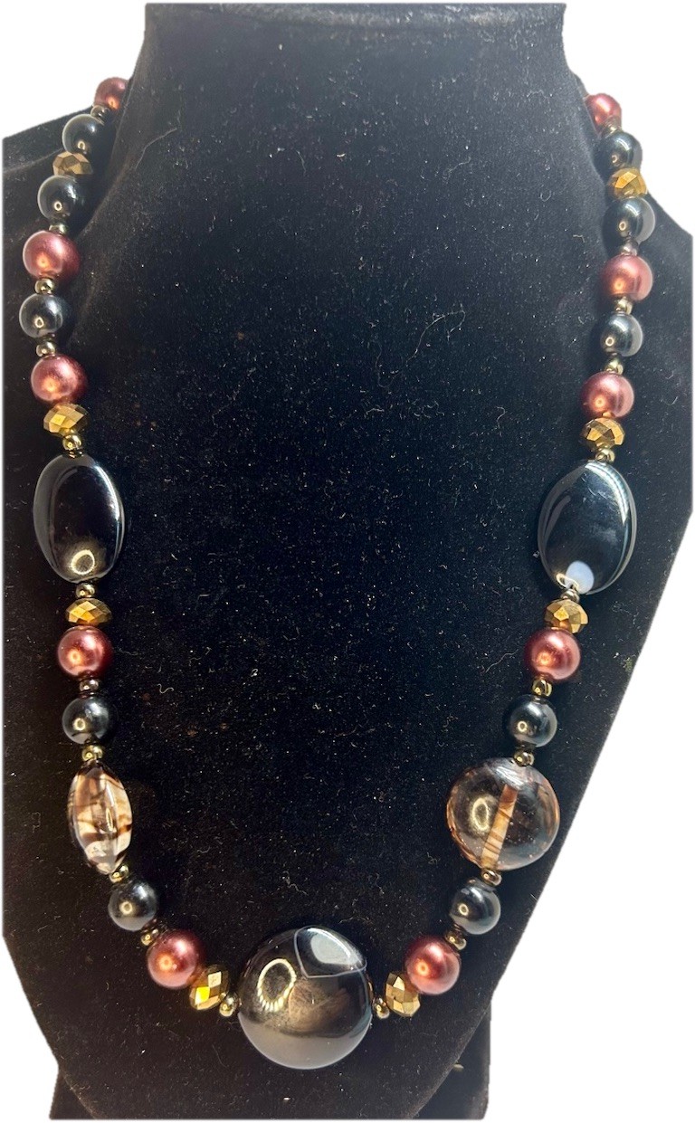 Lot Of 3 -Various Crafted Necklaces Beads & Stones Pendants Earthtones Vintage