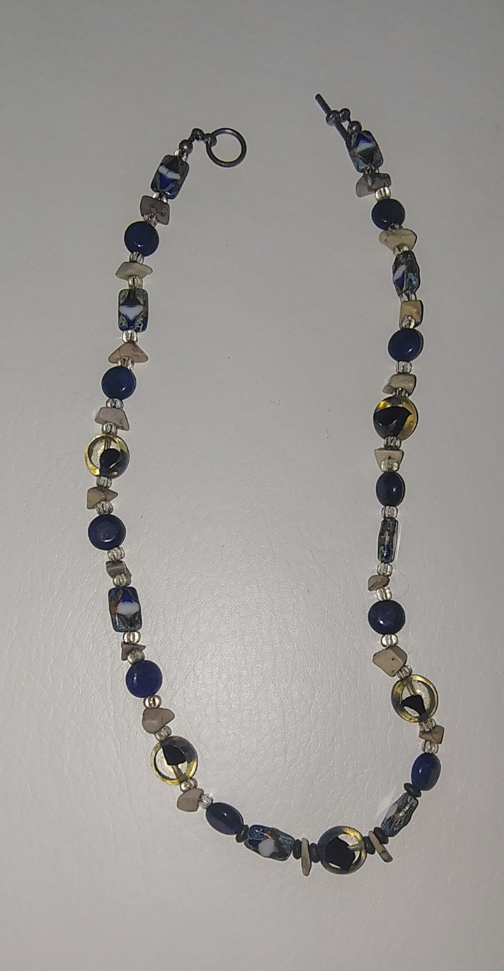 Blue Beaded Ball/Bead Necklace Glass Stone Metal Toggle Clasp Fashion