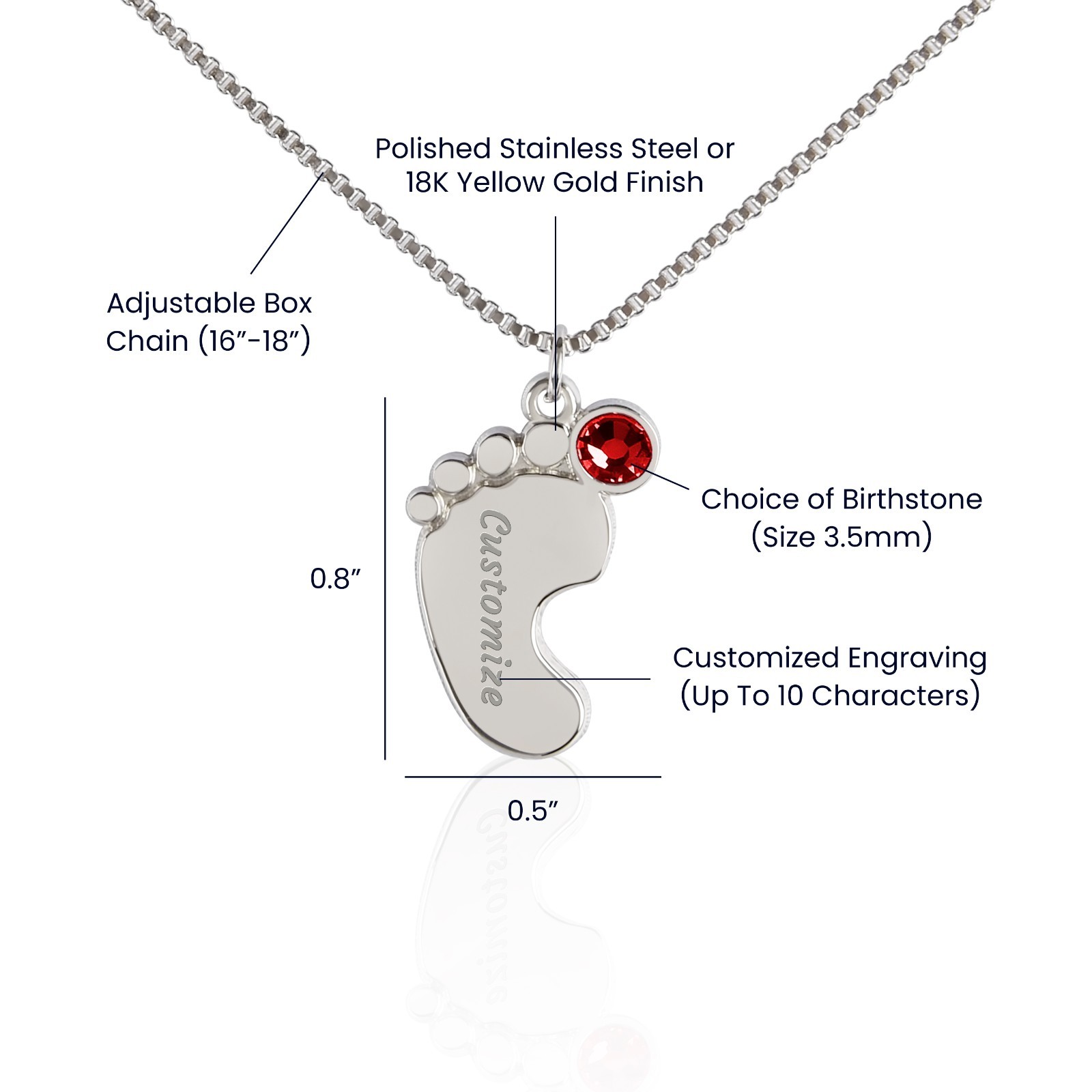 Personalized Baby Feet Necklace Birthstone Engraved Mom Grandma Gift Silver Gold