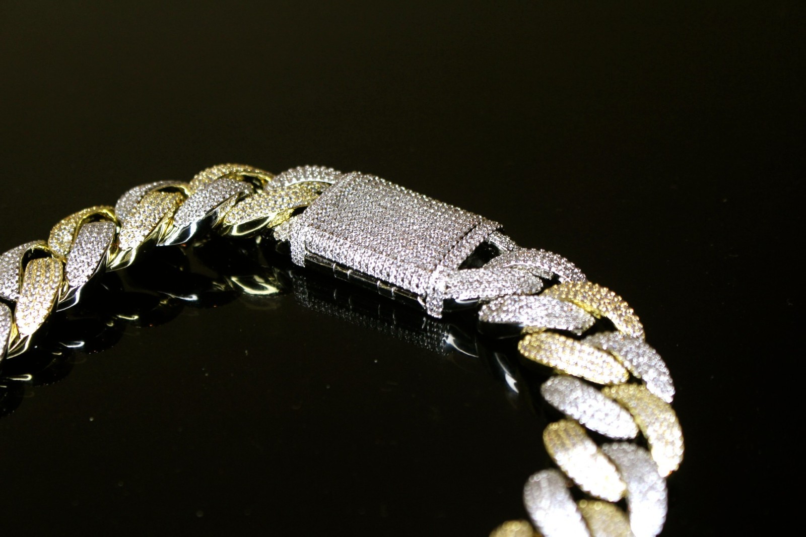 14k STAMPED 20mm Cuban Prong Chain Necklace 2-TONE 82ct VVS1 Lab Sim Diamonds