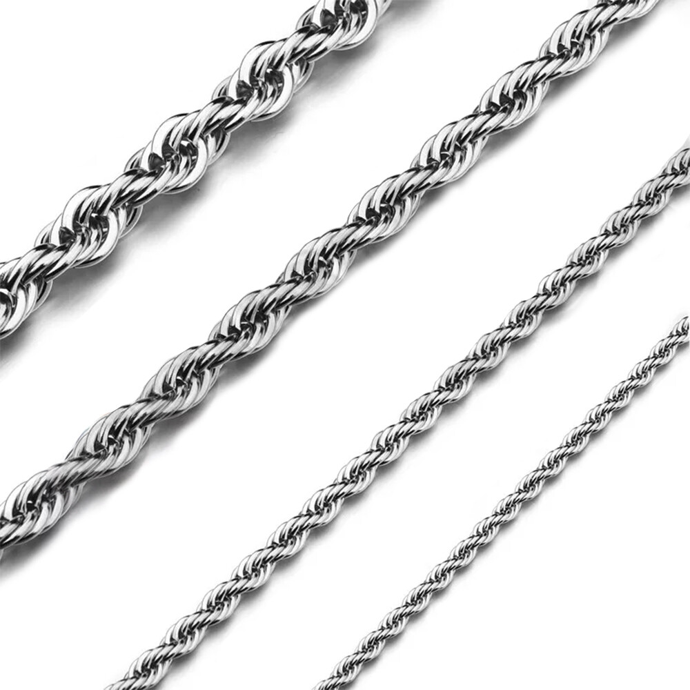 Men Women Stainless Steel Silver 2mm/3mm/4mm/5mm Rope Necklace Chain Link C11
