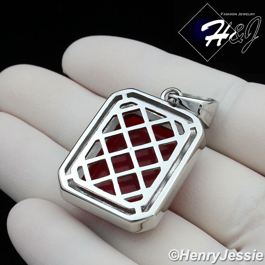 MEN’s Stainless Steel Silver Simulated Ruby Charm Pendant*SP103