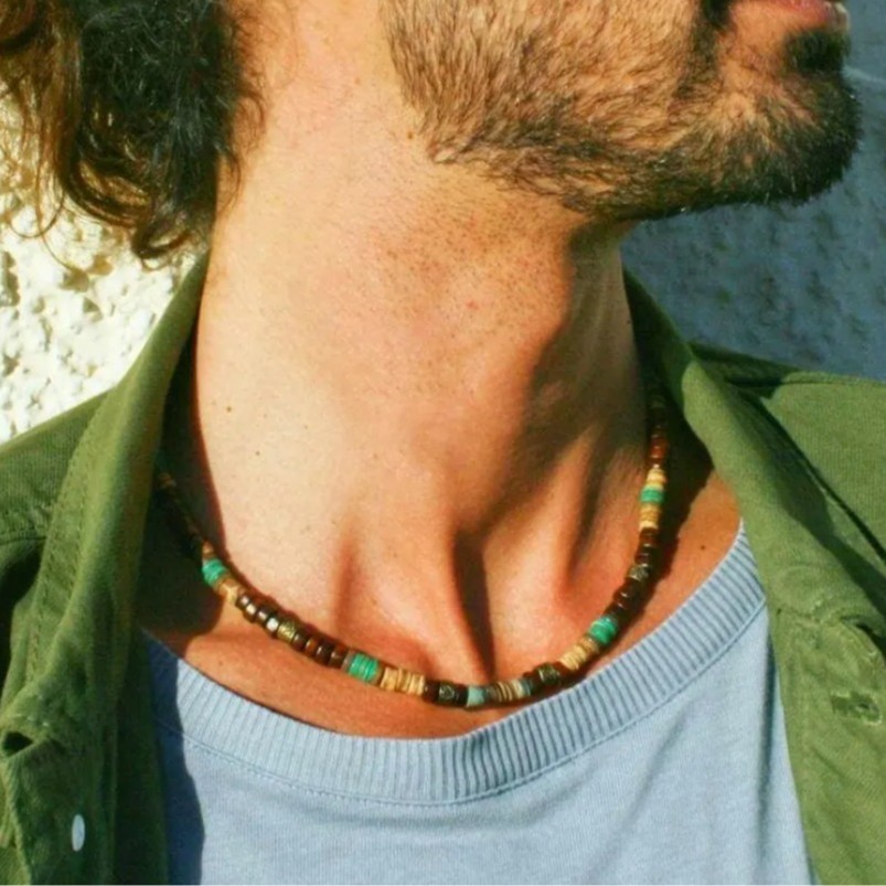Boho Beaded Necklace Mens Surfer Choker Tribal Retro Handmade Beach Jewelry