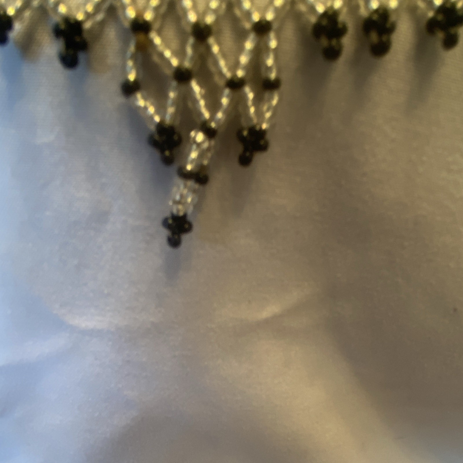 Black & Silver Beaded Crystal Bib Choker Necklace Ball/Bead Chain Barrel Clasp