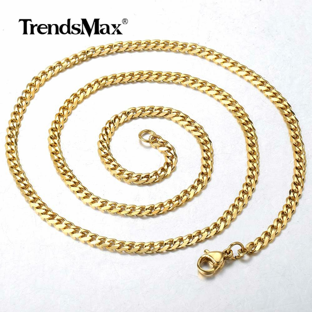 2/3/5/7/9/11mm 16″-30″ Gold Plated Stainless Steel Curb Cuban/Box Chain Necklace